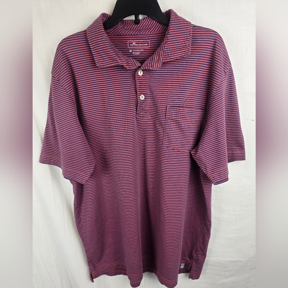 Peter Millar Men's Blue Pima Cotton Striped Polo Short Sleeve Shirt Sz M